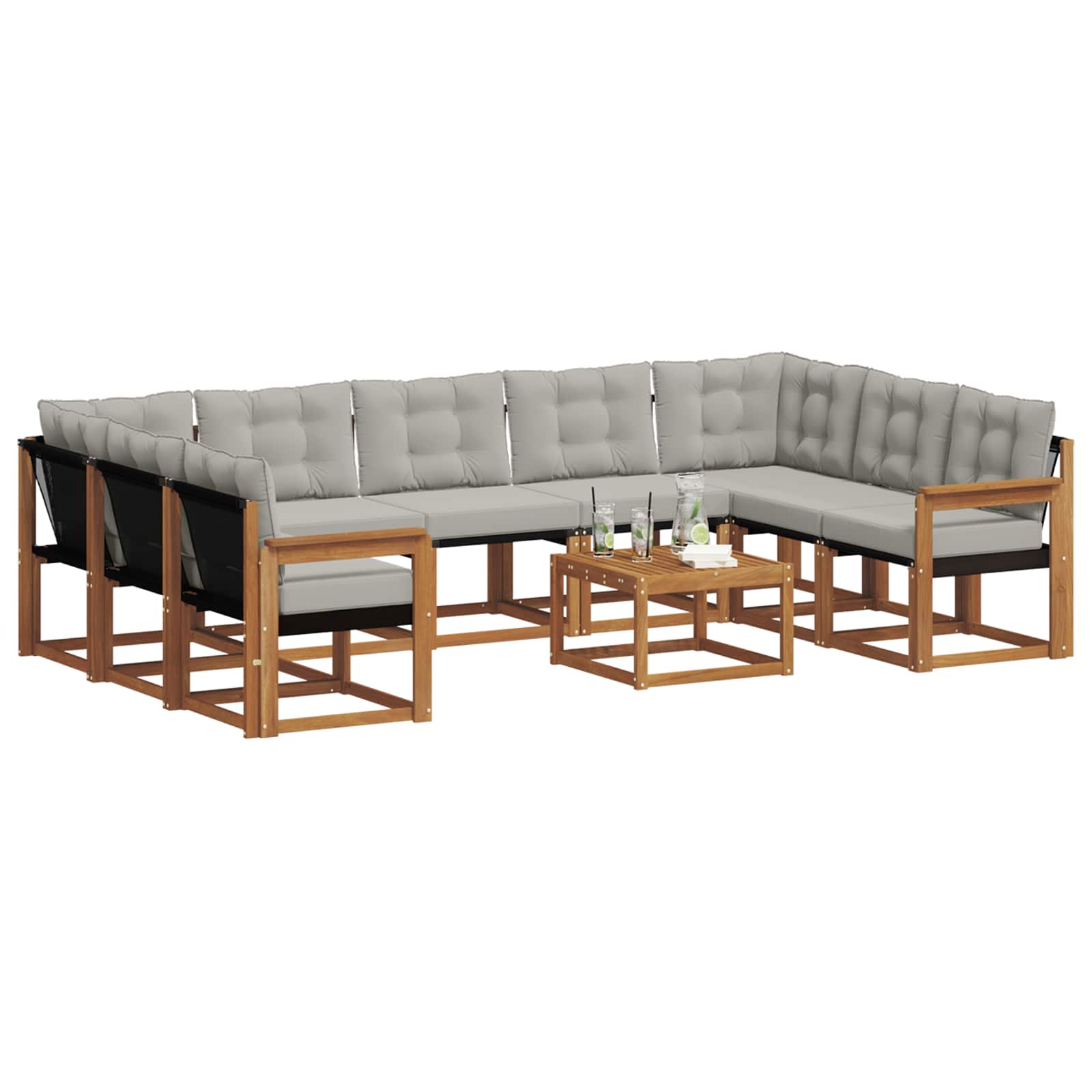 Zunanja garnitura za sedenje 10 pcs Naravna in svetlo siva - slika 3