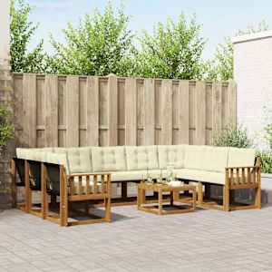 Zunanja garnitura za sedenje 10 pcs Naravna in smetana