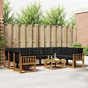 Zunanja garnitura za sedenje z blazino 10 pcs Naravna in črna