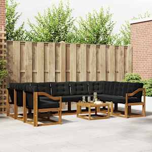 Zunanja garnitura za sedenje z blazino 10 pcs Naravna in črna