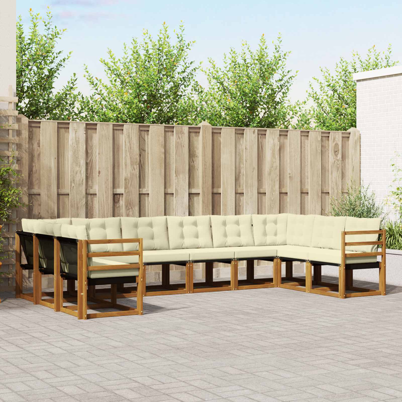 vidaXL Outdoor-Sofagarnitur mit Kissen 10 pcs Natur und Creme