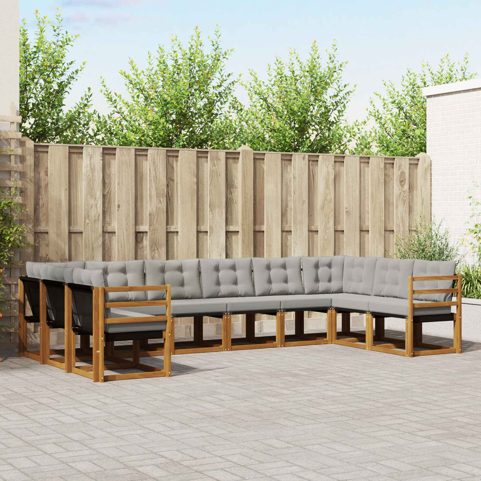 Zunanja garnitura za sedenje 10 pcs Naravna in svetlo siva