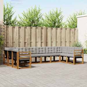 Zunanja garnitura za sedenje 10 pcs Naravna in svetlo siva