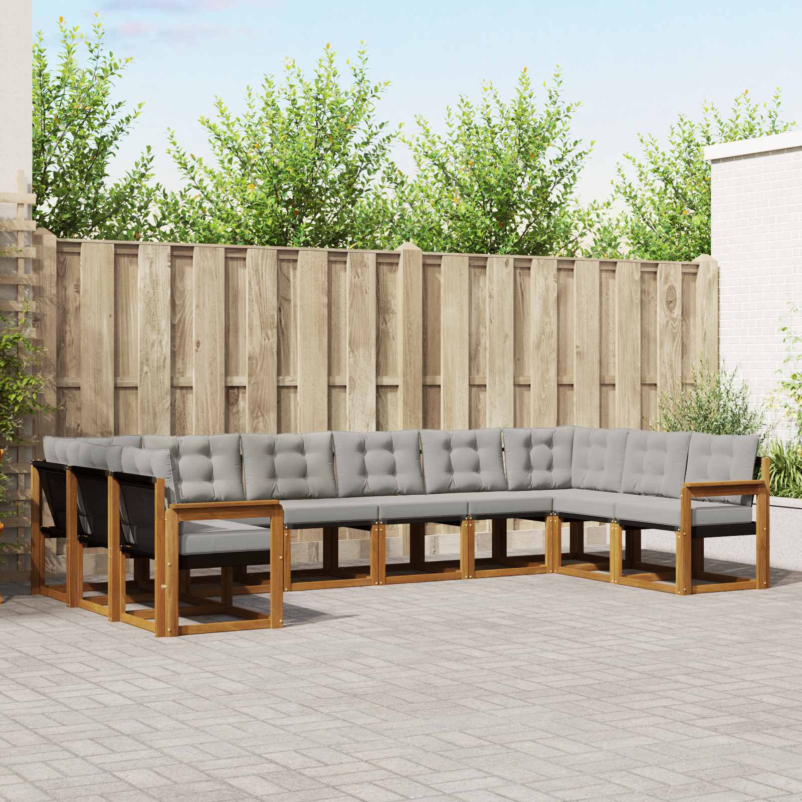 vidaXL Outdoor-Sofagarnitur mit Kissen 10 pcs Natürlich und Hellgrau