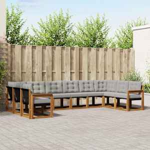 Zunanja garnitura za sedenje 10 pcs Naravna in svetlo siva