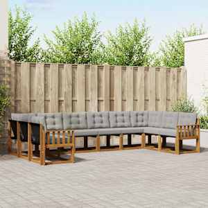 Zunanja garnitura za sedenje 10 pcs Naravna in svetlo siva