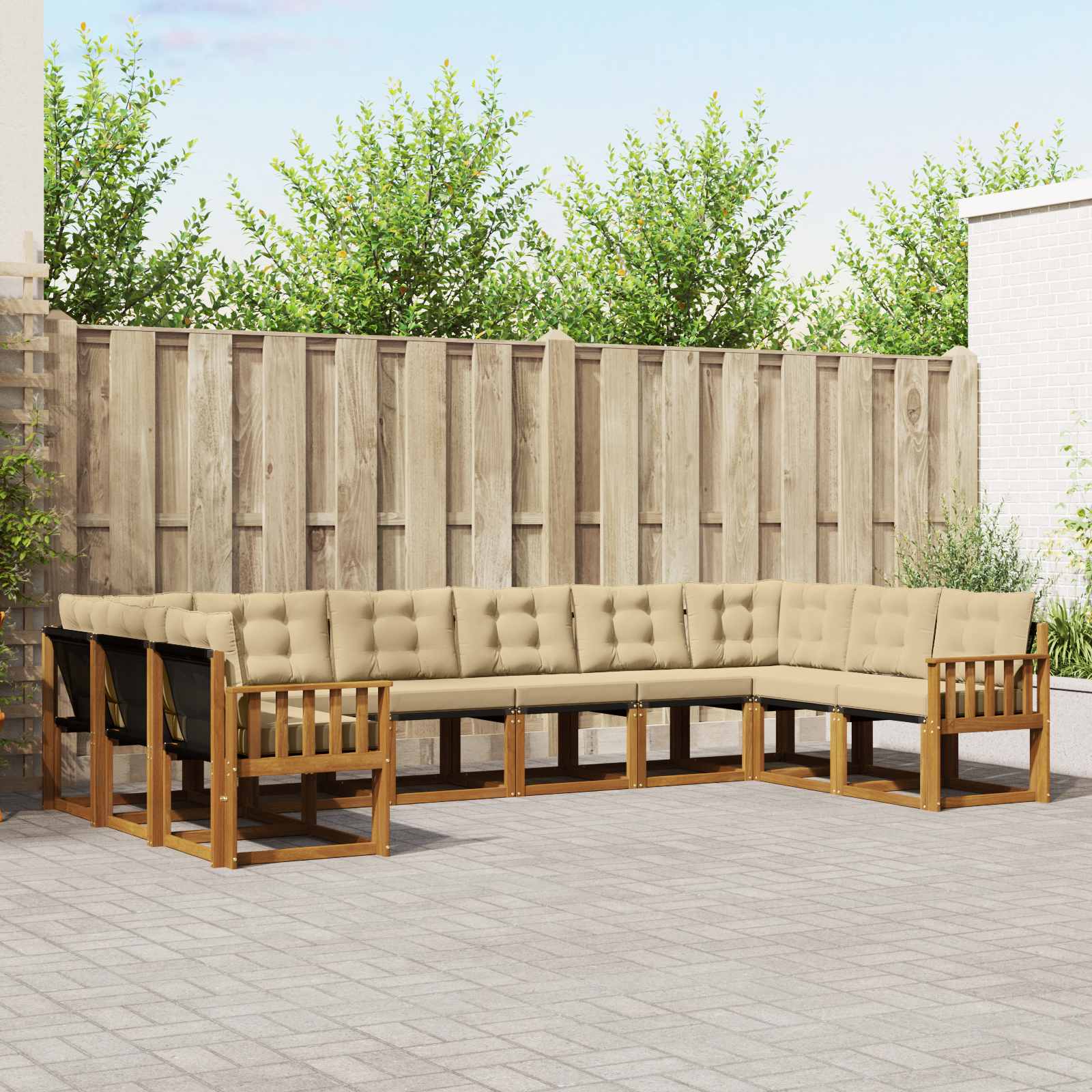 Zunanja garnitura za sedenje z blazino 10 pcs Naravna in bež