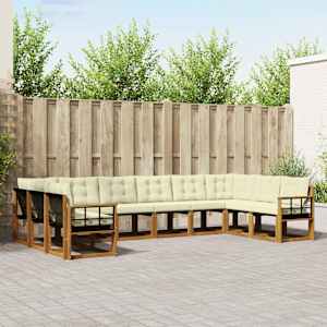 Zunanja garnitura za sedenje 10 pcs Naravna in smetana