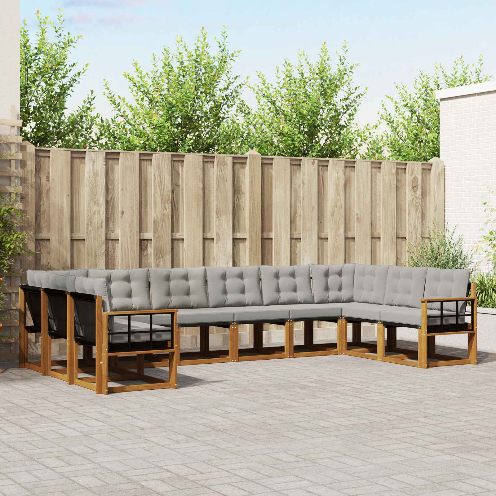 Zunanja garnitura za sedenje 10 pcs Naravna in svetlo siva