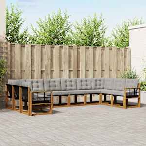 Zunanja garnitura za sedenje 10 pcs Naravna in svetlo siva