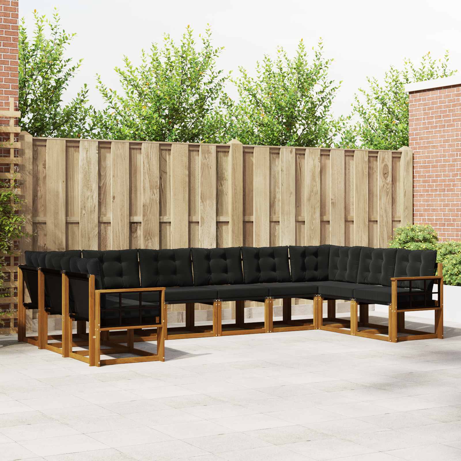 vidaXL Outdoor-Sofagarnitur mit Kissen 10 pcs Natürlich und Schwarz