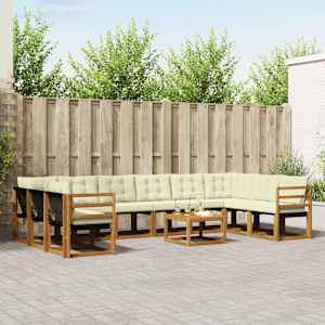 Zunanja garnitura za sedenje 11 pcs Naravna in smetana