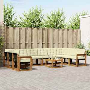 Zunanja garnitura za sedenje 11 pcs Naravna in smetana