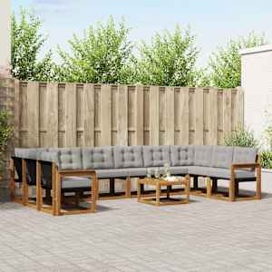 Zunanja garnitura za sedenje 11 pcs Naravna in svetlo siva