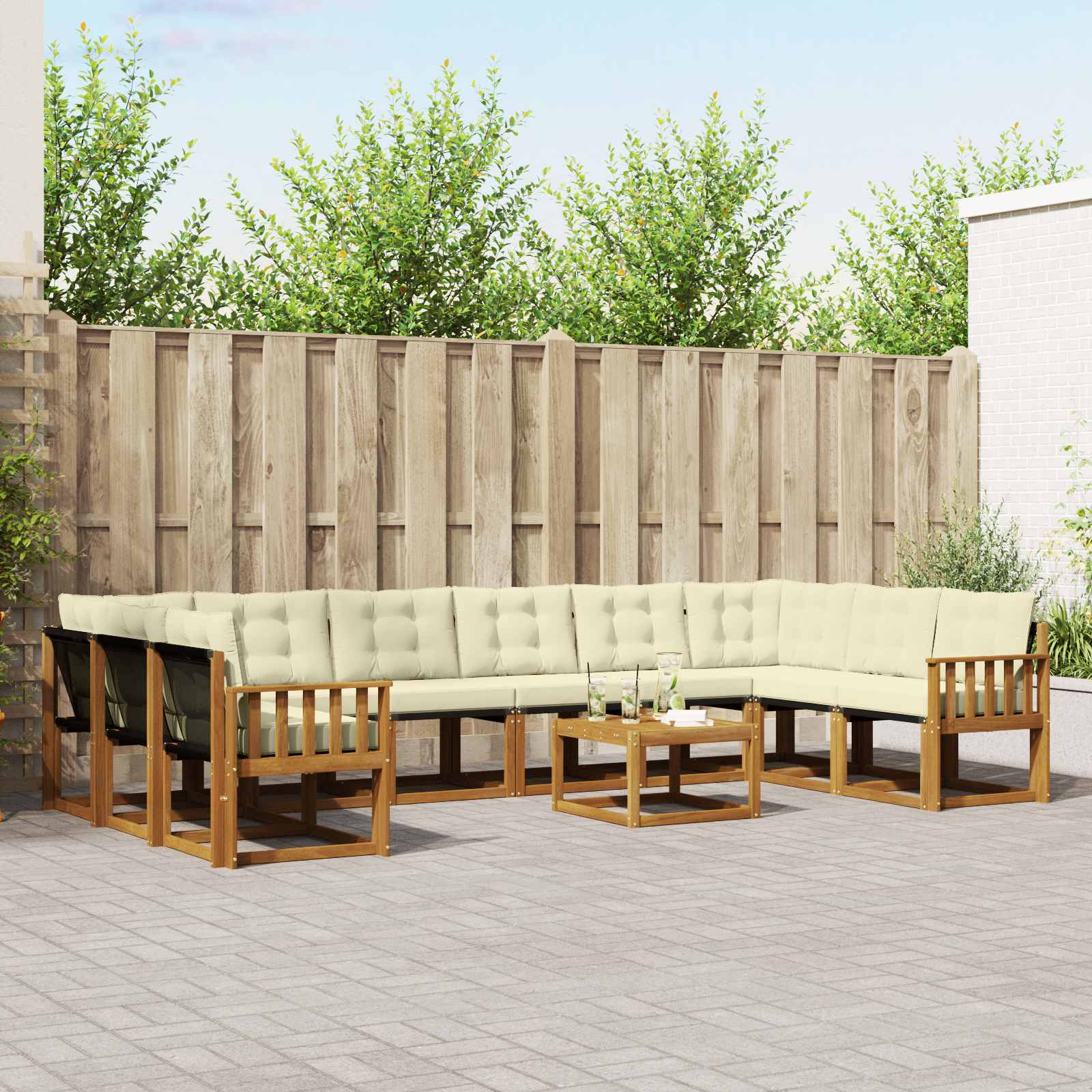 vidaXL Outdoor-Sofagarnitur mit Kissen 11 pcs Natur und Creme