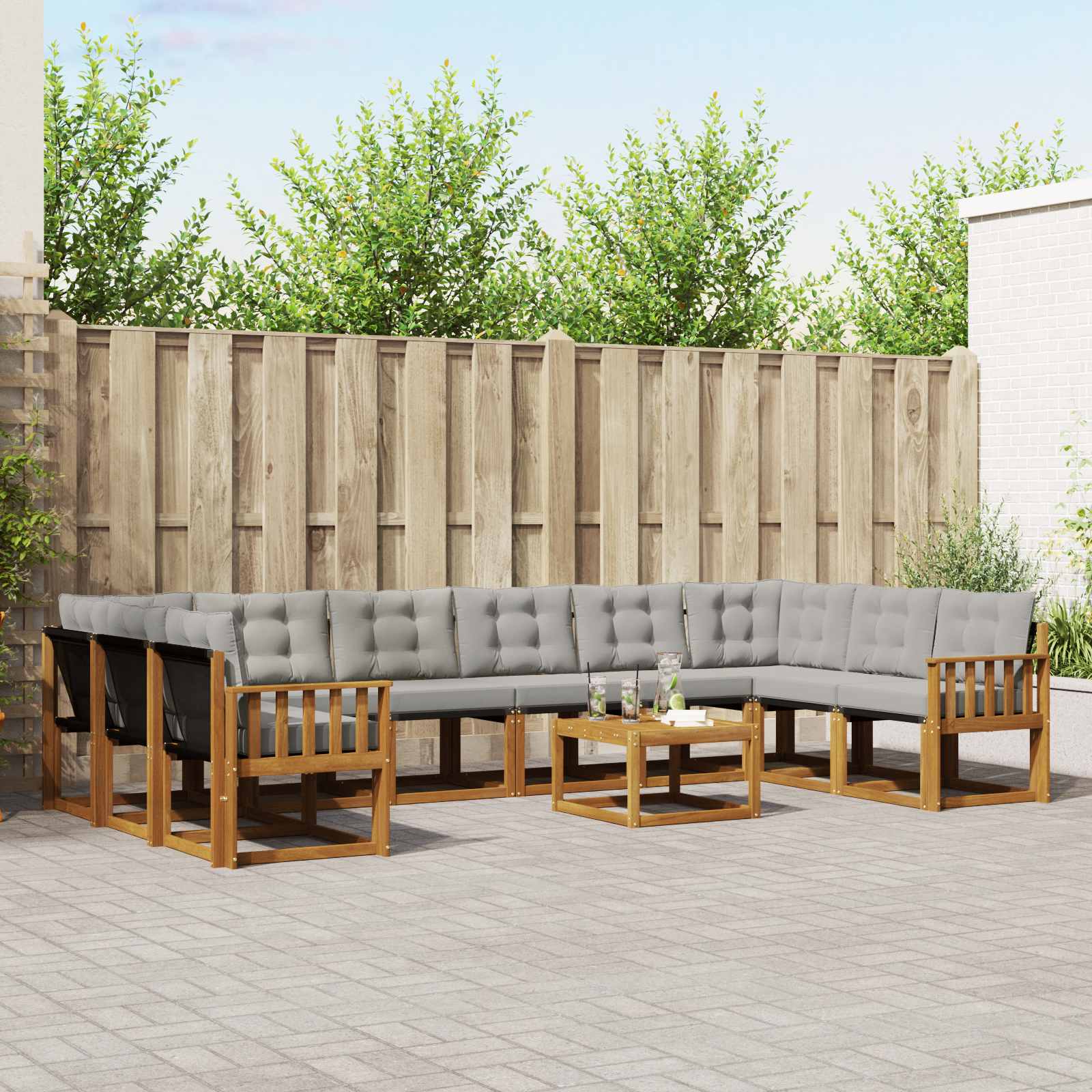 vidaXL Outdoor-Sofagarnitur mit Kissen 11 pcs Natürlich und Hellgrau