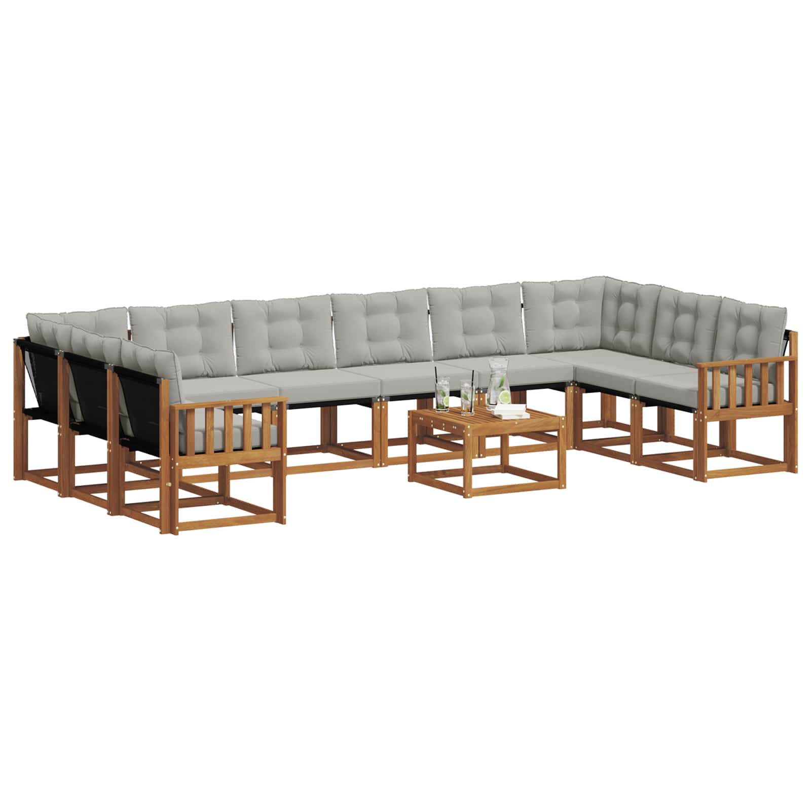 Thumbnail - vidaXL Outdoor-Sofagarnitur mit Kissen 11 pcs Natürlich und Hellgrau