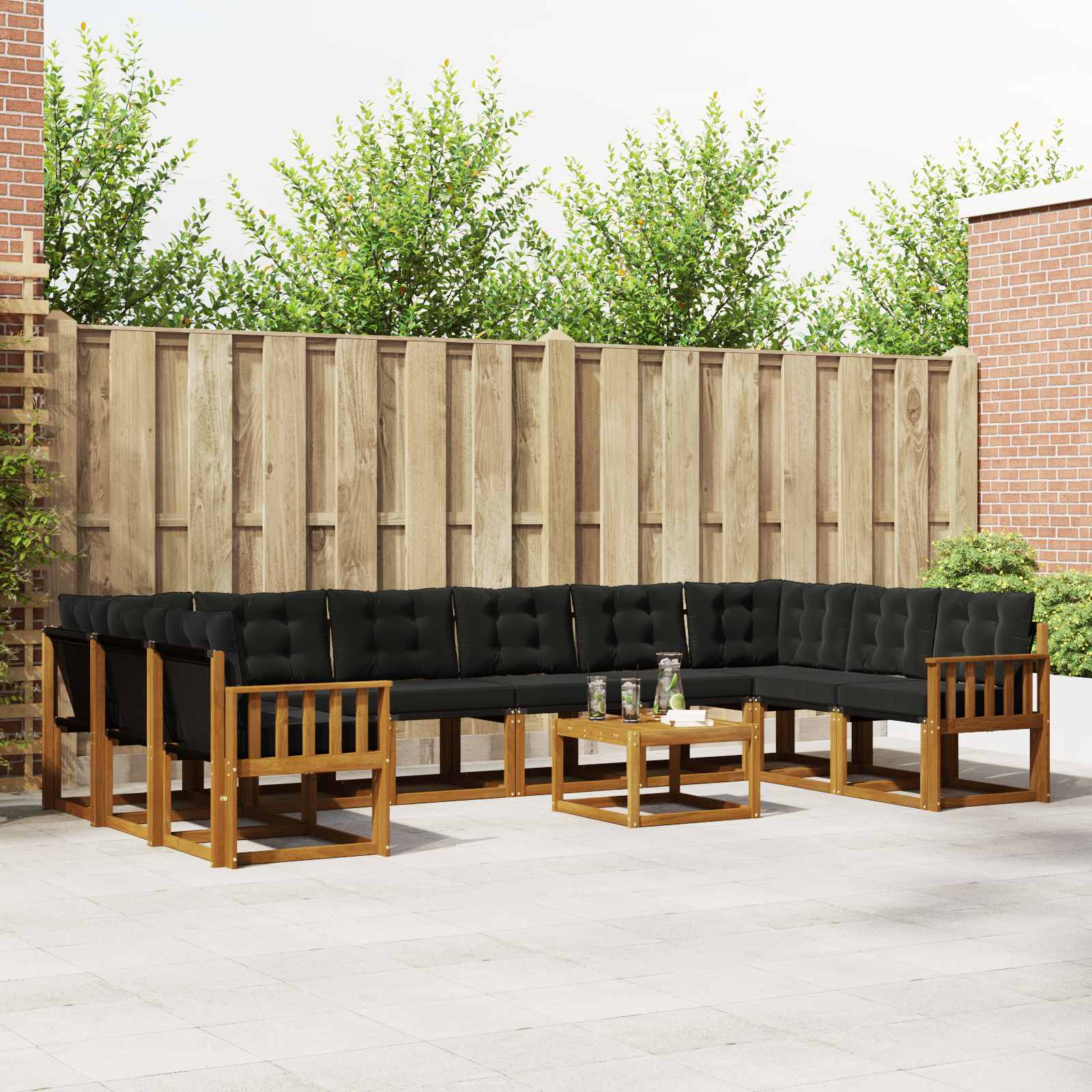 vidaXL Outdoor-Sofagarnitur mit Kissen 11 pcs Natürlich und Schwarz