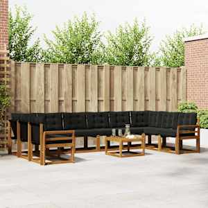 Zunanja garnitura za sedenje z blazino 11 pcs Naravna in črna