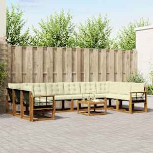 Zunanja garnitura za sedenje 11 pcs Naravna in smetana