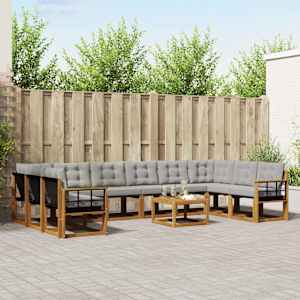 Zunanja garnitura za sedenje 11 pcs Naravna in svetlo siva