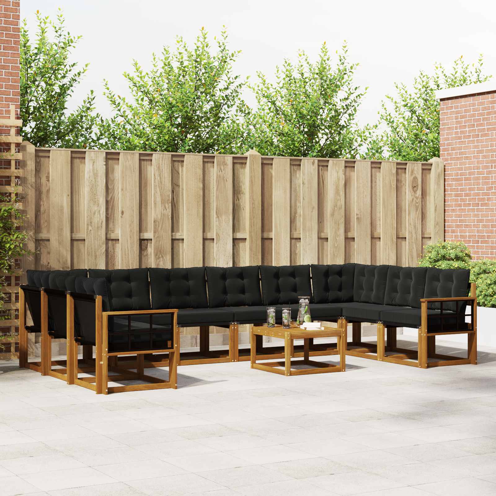 vidaXL Outdoor-Sofagarnitur mit Kissen 11 pcs Natürlich und Schwarz