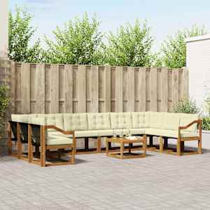 Zunanja garnitura za sedenje 11 pcs Naravna in smetana