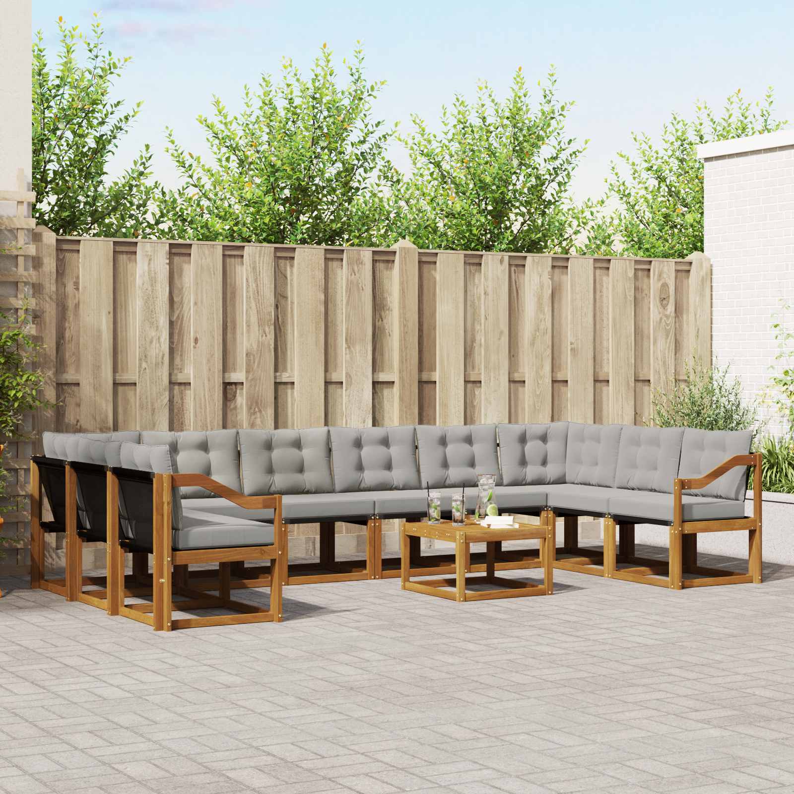 vidaXL Outdoor-Sofagarnitur mit Kissen 11 pcs Natürlich und Hellgrau