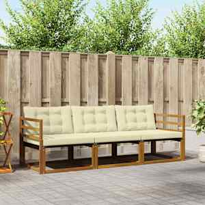 Zunanja garnitura za sedenje z blazino 3 pcs Naravna in smetana