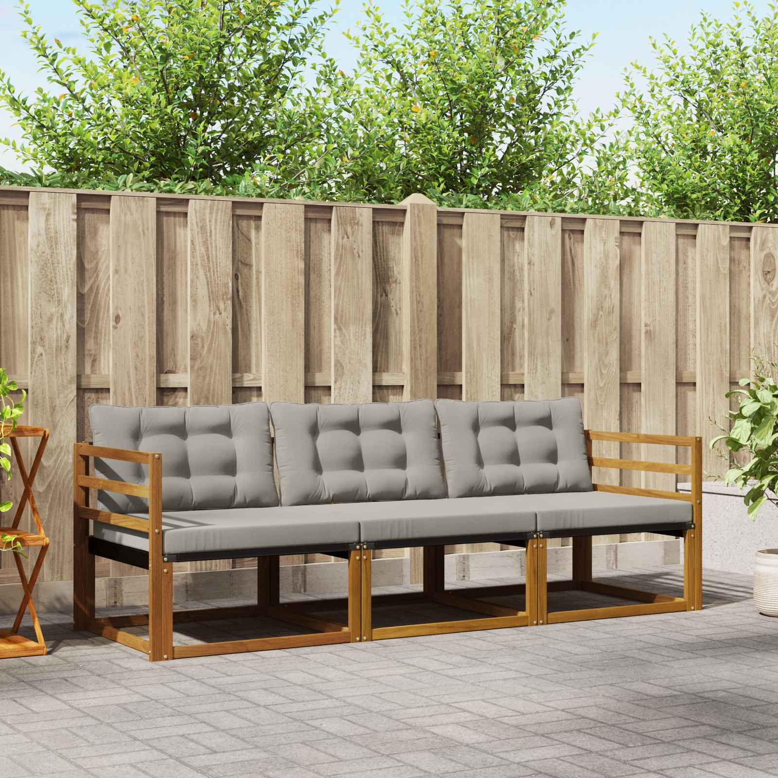 vidaXL Outdoor-Sofagarnitur mit Kissen 3 pcs Natürlich und Hellgrau