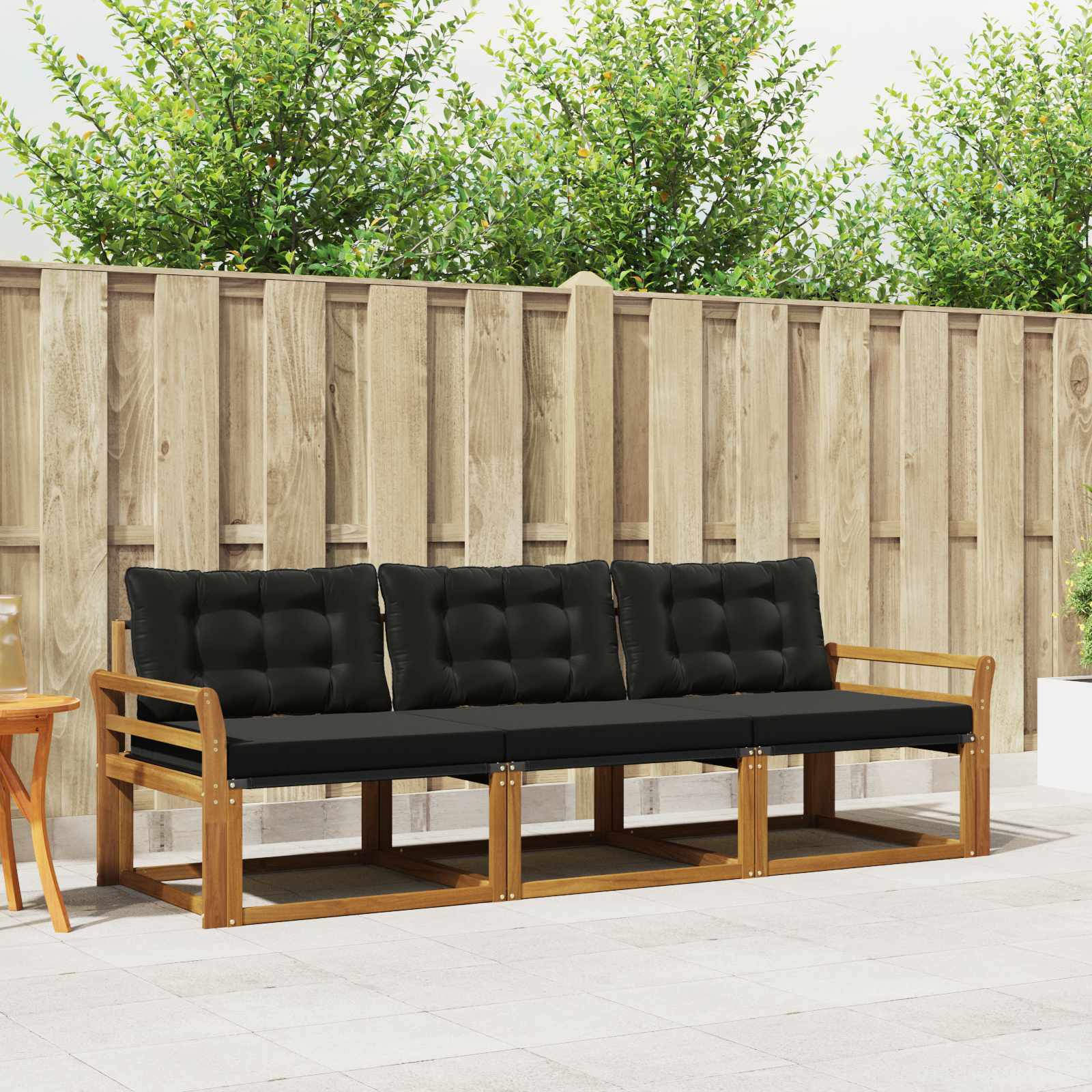 vidaXL Outdoor-Sofagarnitur mit Kissen 3 pcs Natürlich und Schwarz