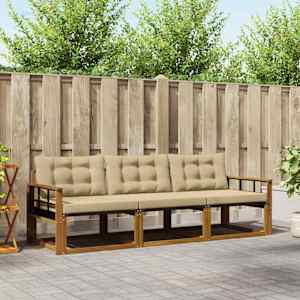 Zunanja garnitura za sedenje z blazino 3 pcs Naravna in bež