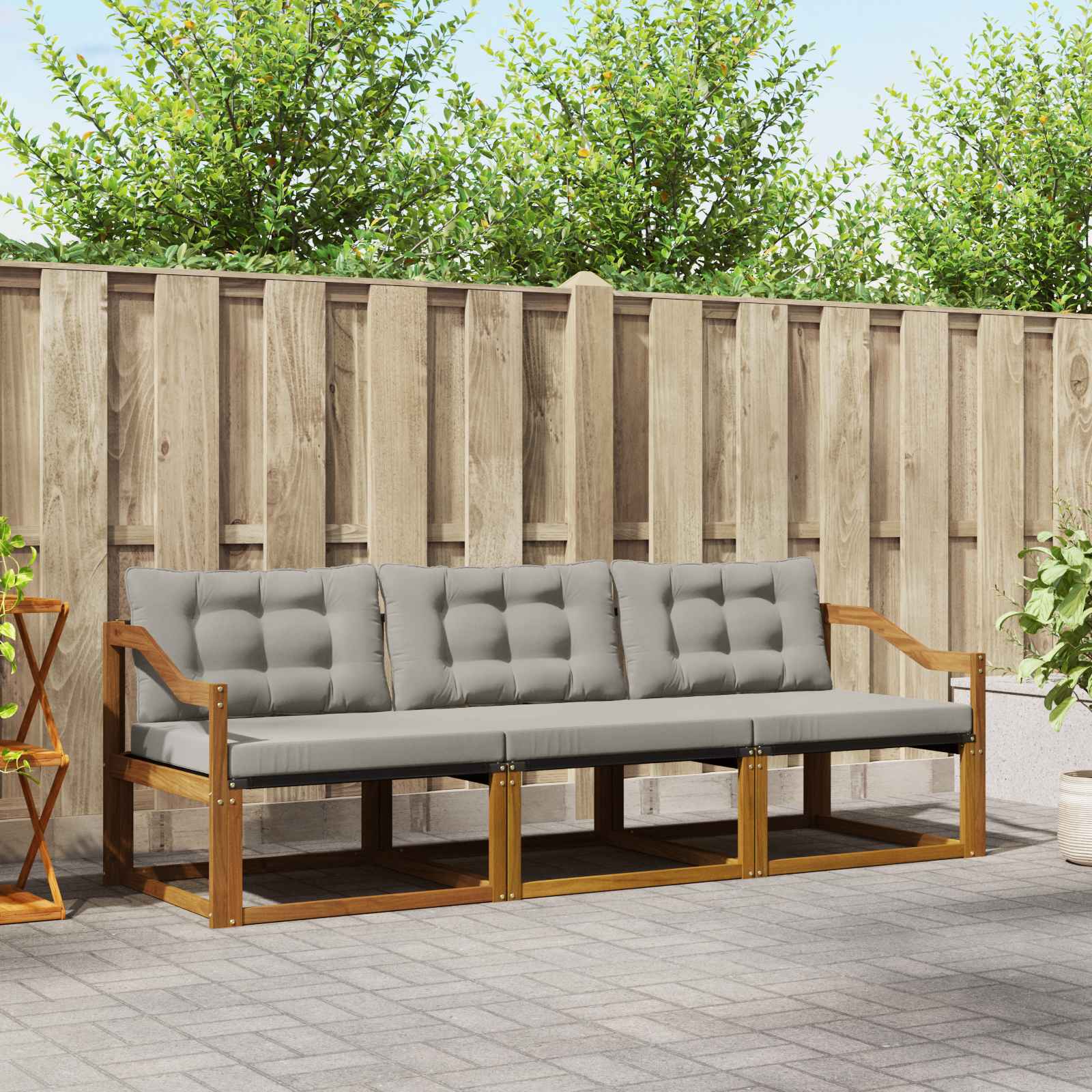 vidaXL Outdoor-Sofagarnitur mit Kissen 3 pcs Natürlich und Hellgrau