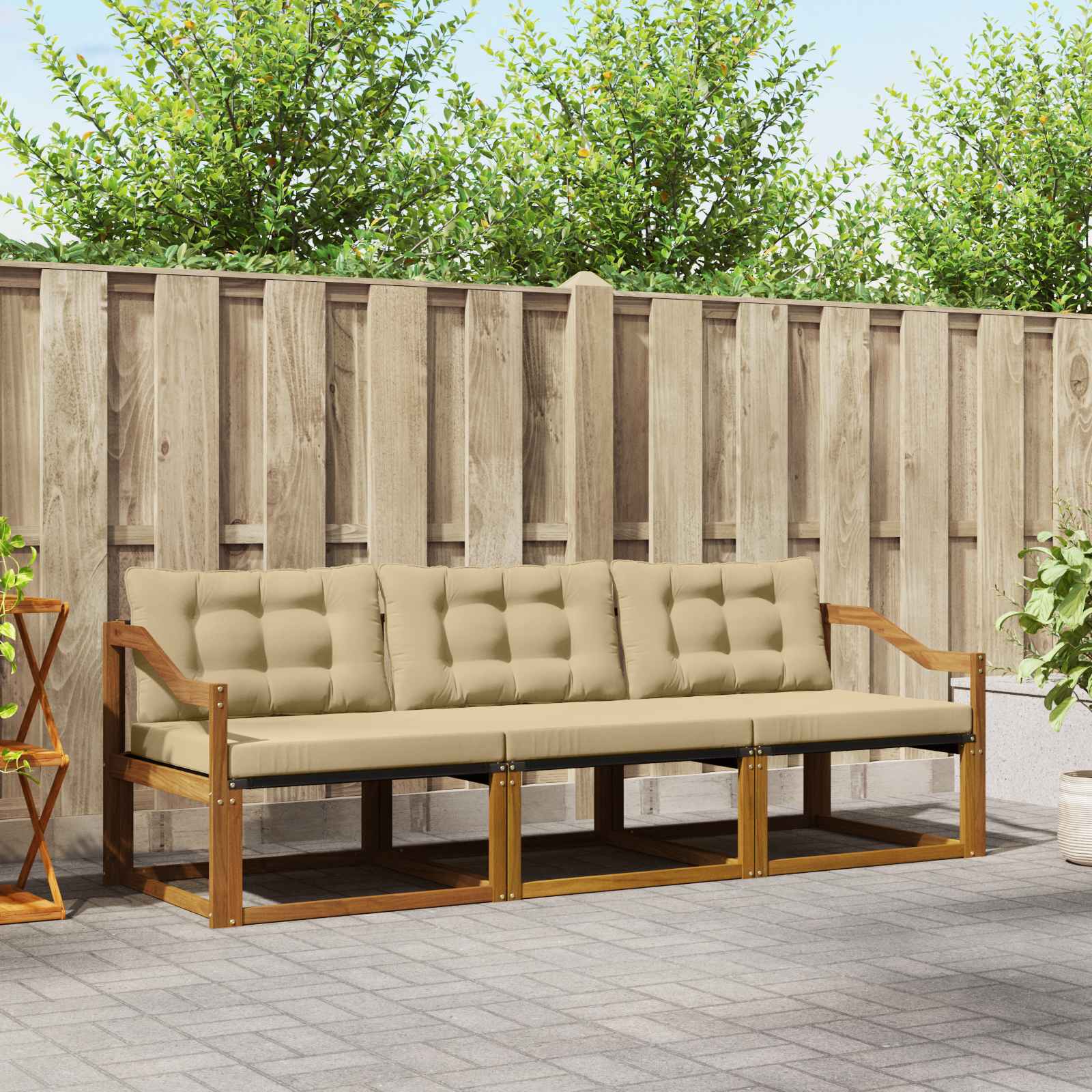 vidaXL Outdoor-Sofagarnitur mit Kissen 3 pcs Natur und Beige