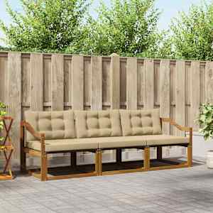 Zunanja garnitura za sedenje z blazino 3 pcs Naravna in bež