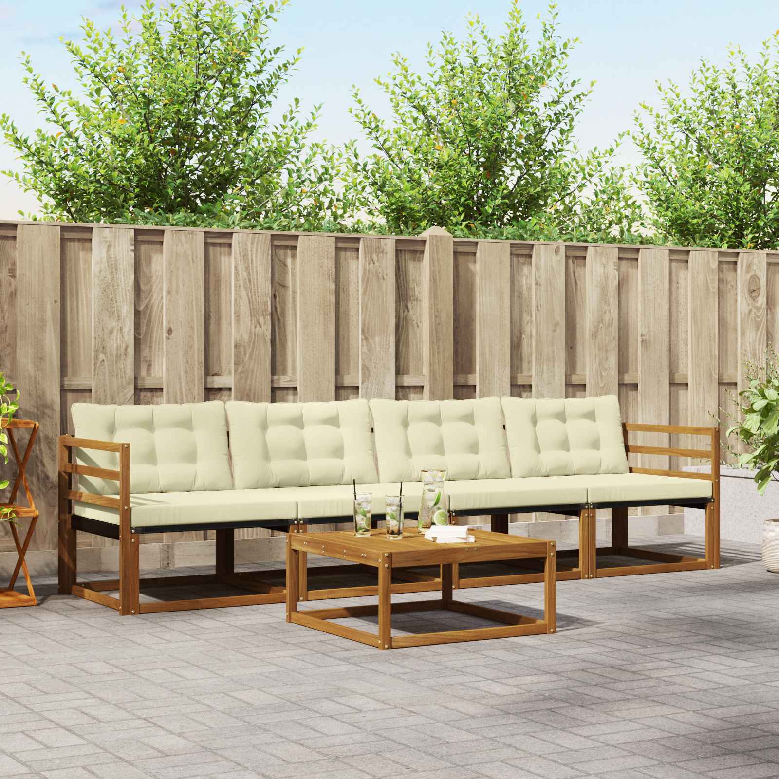 vidaXL Outdoor-Sofagarnitur mit Kissen 5 pcs Natur und Creme