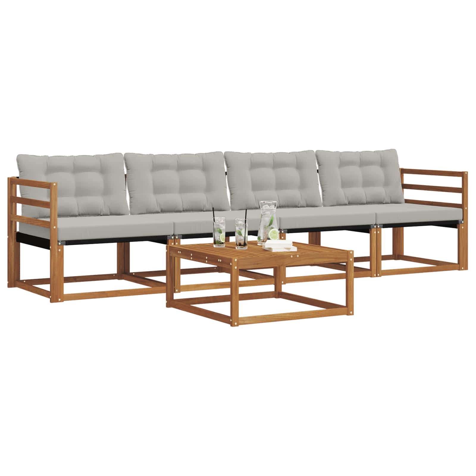 Zunanja garnitura za sedenje 5 pcs Naravna in svetlo siva - slika 3