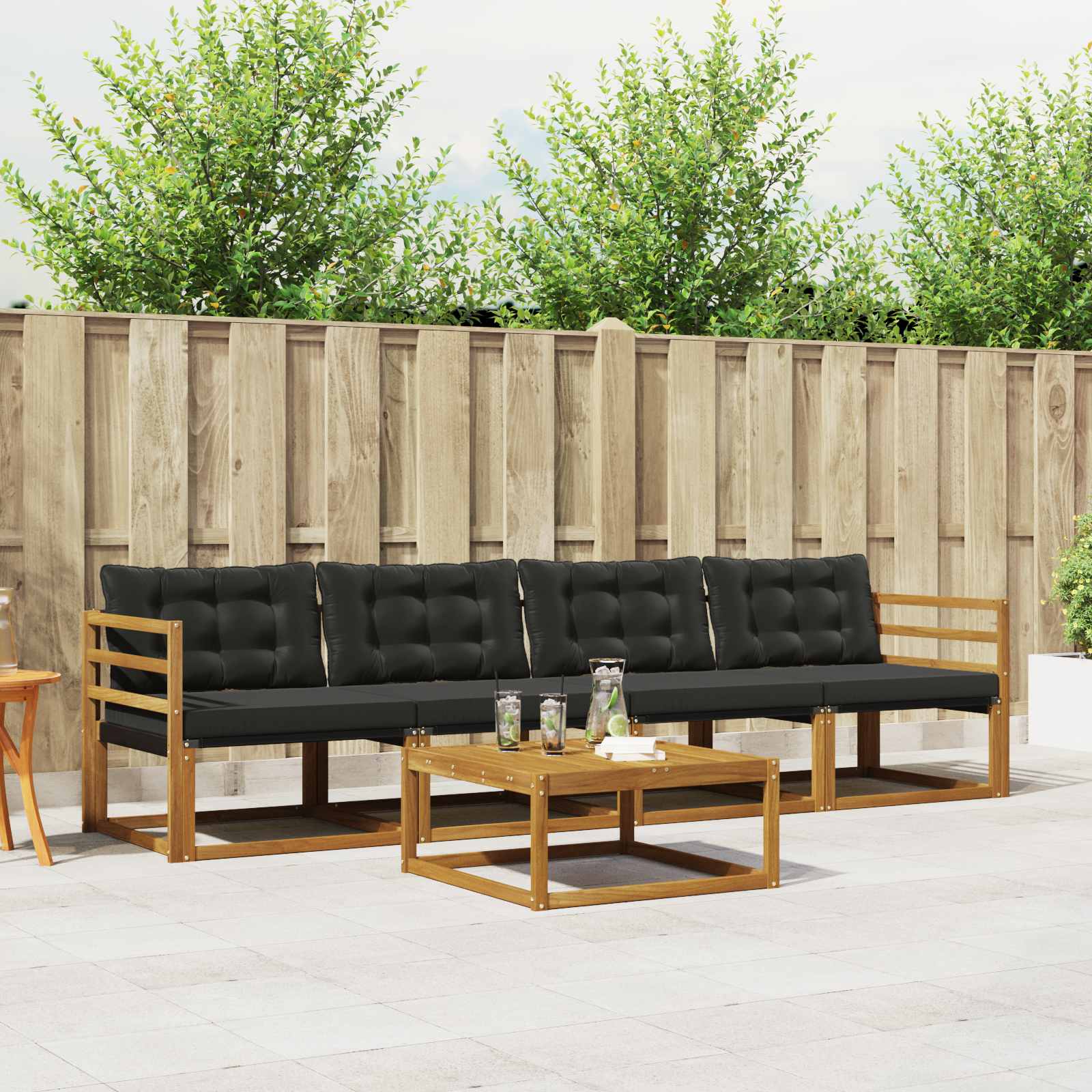 vidaXL Set de canapele de exterior cu pernă 5 pcs Natural și Negru