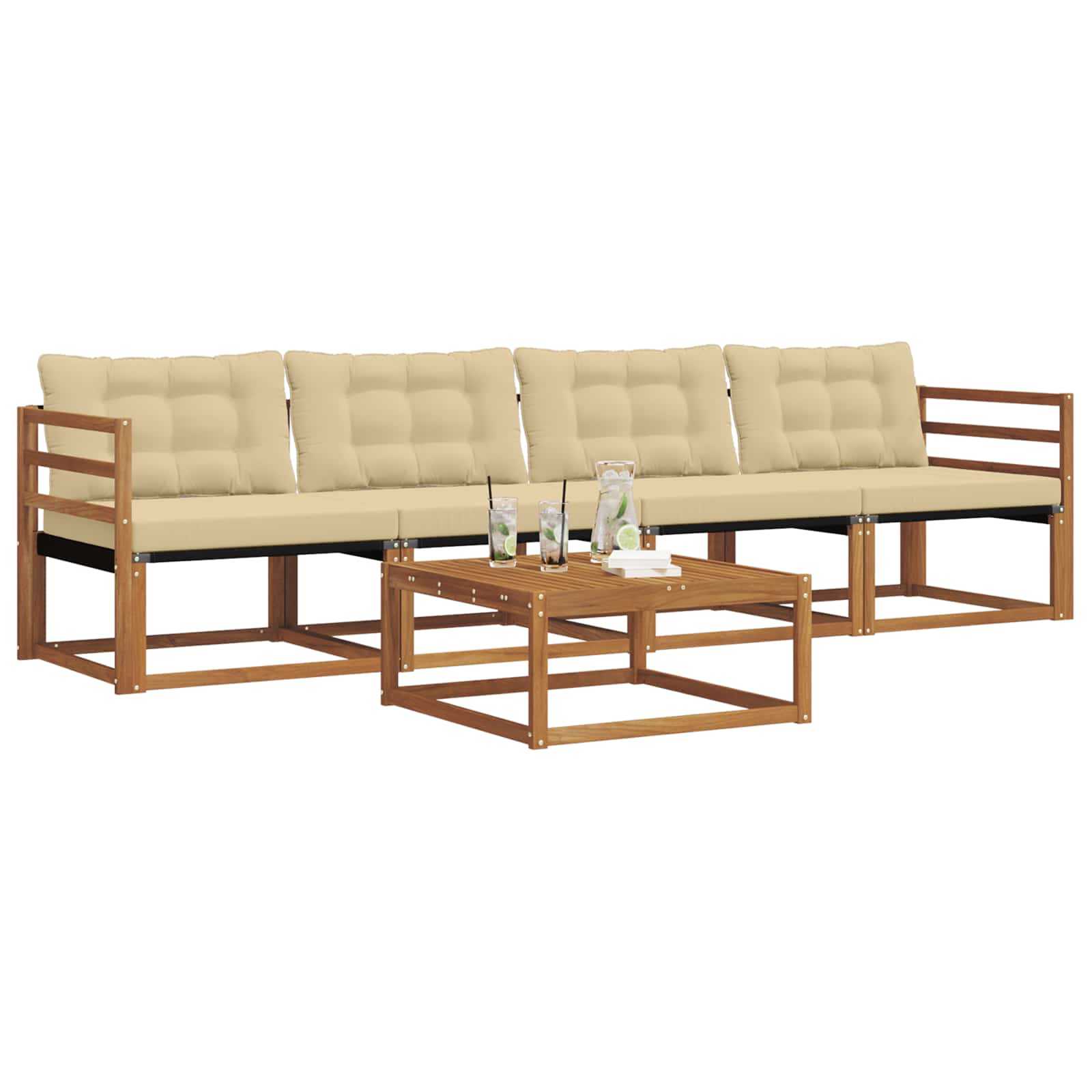 Zunanja garnitura za sedenje z blazino 5 pcs Naravna in bež - slika 3