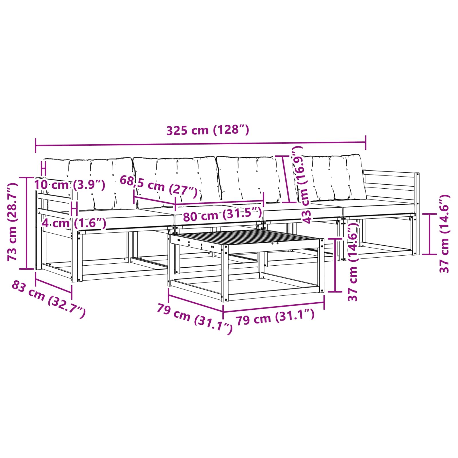 Zunanja garnitura za sedenje z blazino 5 pcs Naravna in bež - slika 8