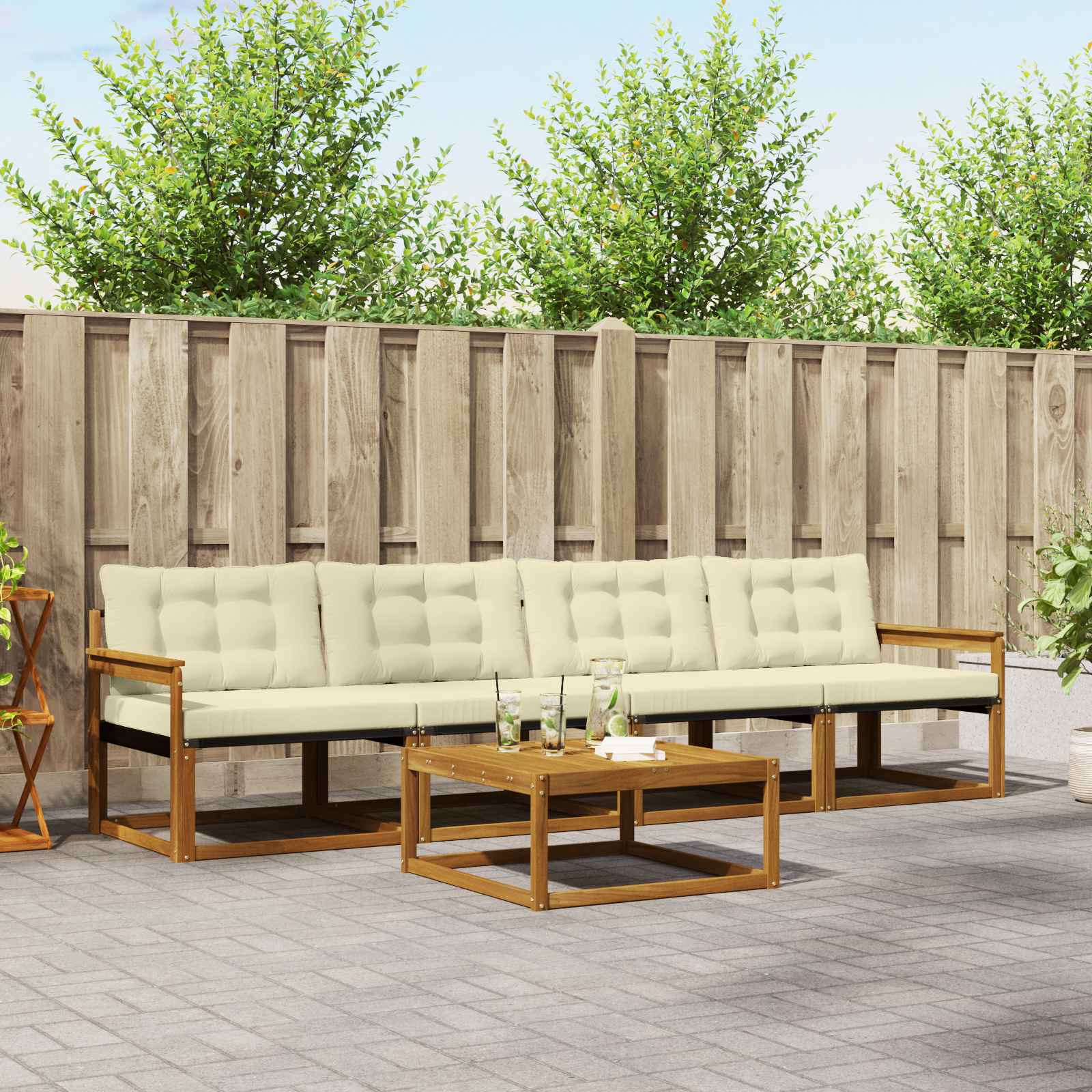vidaXL Set de canapele de exterior cu pernă 5 pcs Natural și Crem