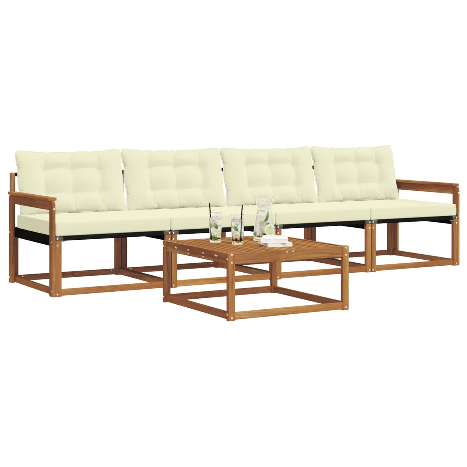 Zunanja garnitura za sedenje z blazino 5 pcs Naravna in smetana - slika 3