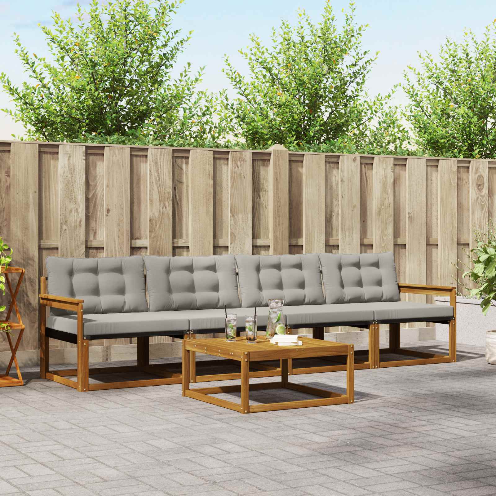 vidaXL Set de canapele de exterior 5 pcs Gri natural și deschis