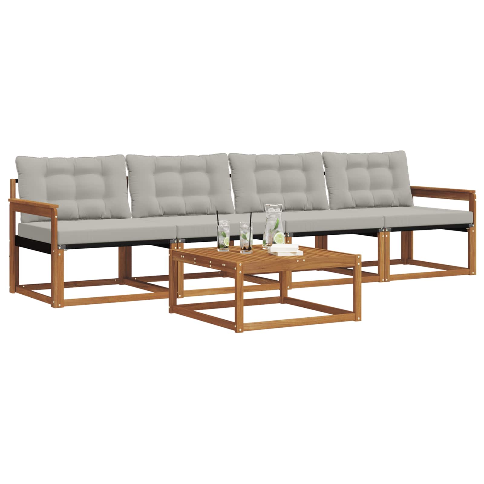 Zunanja garnitura za sedenje 5 pcs Naravna in svetlo siva - slika 3