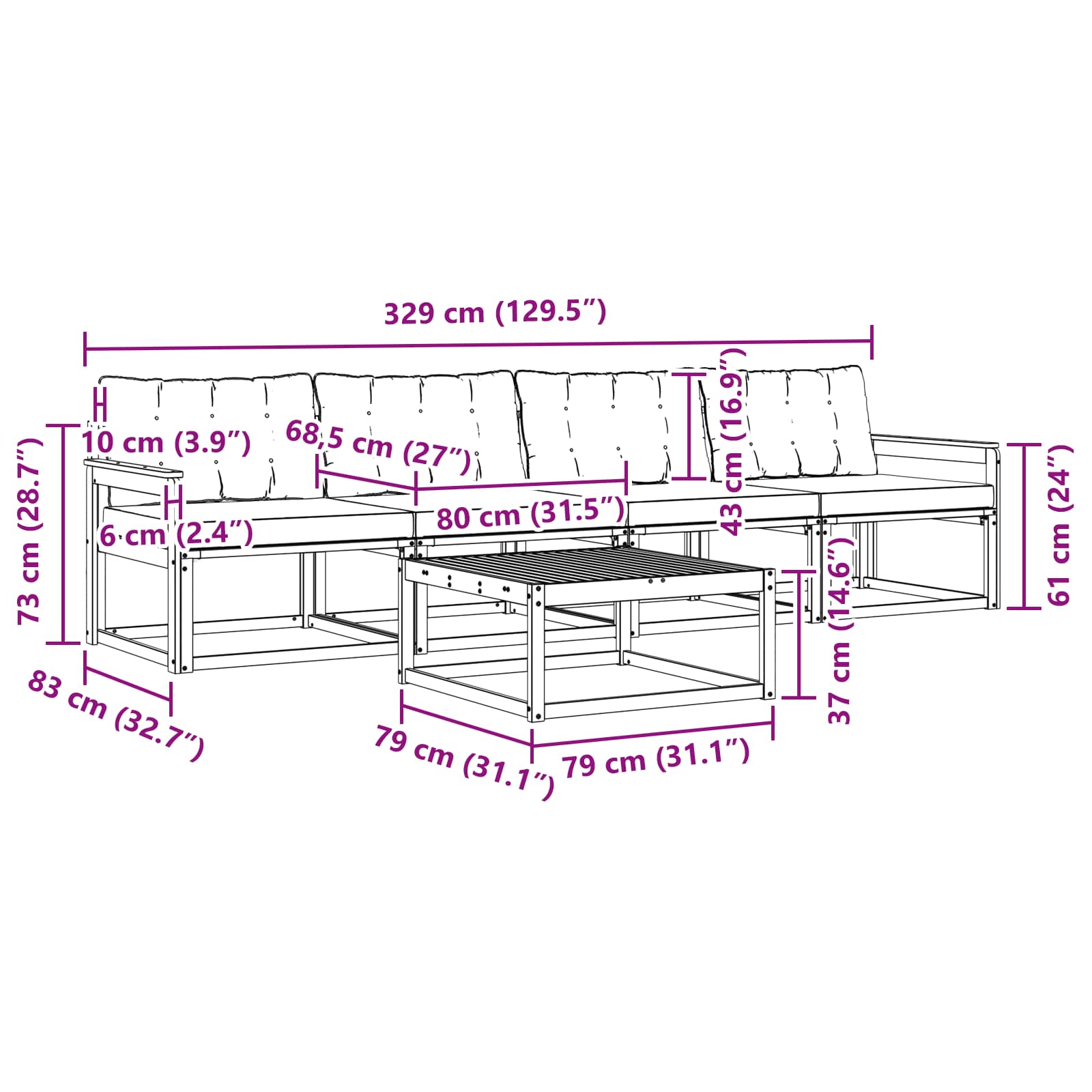 Zunanja garnitura za sedenje 5 pcs Naravna in svetlo siva - slika 8