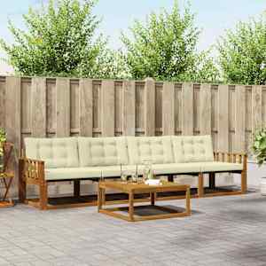 Zunanja garnitura za sedenje z blazino 5 pcs Naravna in smetana