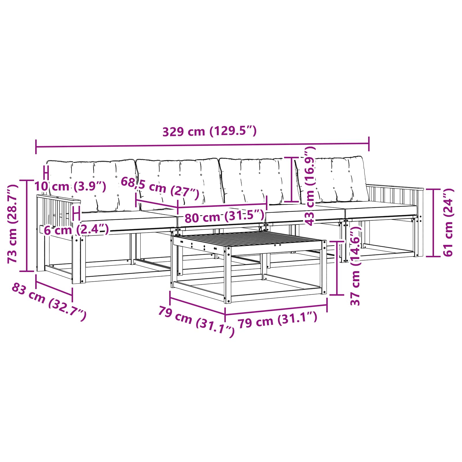Zunanja garnitura za sedenje z blazino 5 pcs Naravna in smetana - slika 8