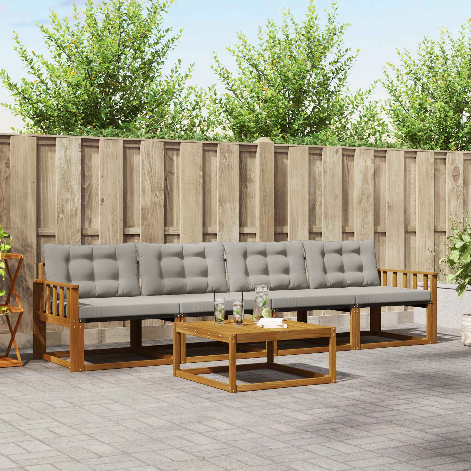 vidaXL Set de canapele de exterior 5 pcs Gri natural și deschis