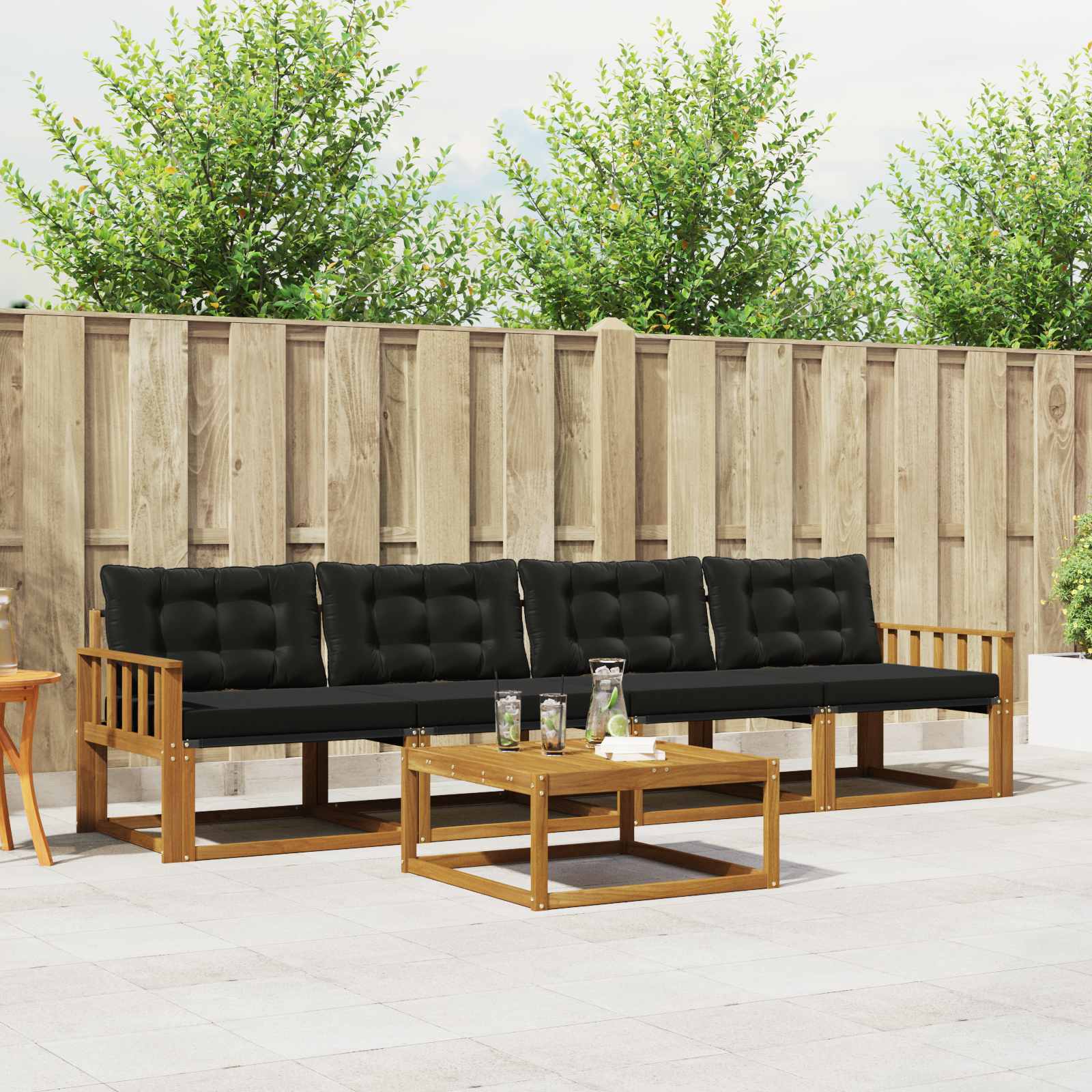 vidaXL Outdoor-Sofagarnitur mit Kissen 5 pcs Natürlich und Schwarz