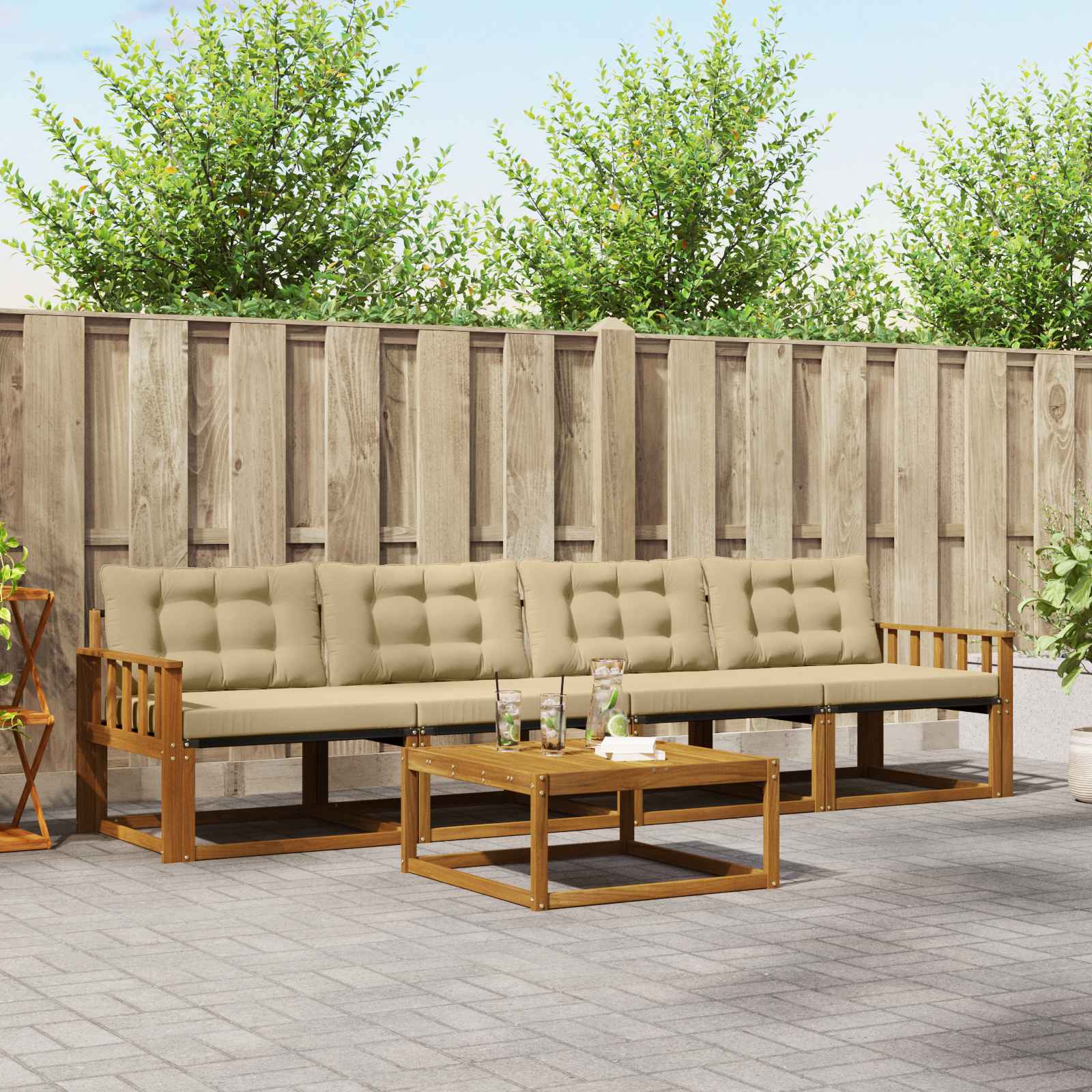 vidaXL Set de canapele de exterior cu pernă 5 pcs Natural și Bej